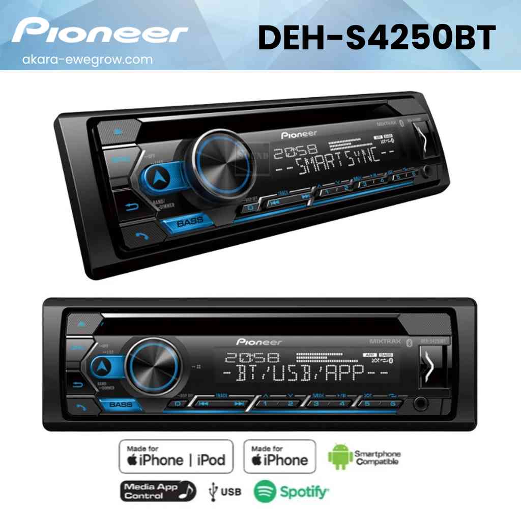 Pioneer DEH-S4250BT เครื่องเล่นติดรถยนต์ 1DIN CD MP3 AUX Bluetooth วิทยุ 1 ดินบลูทูธ