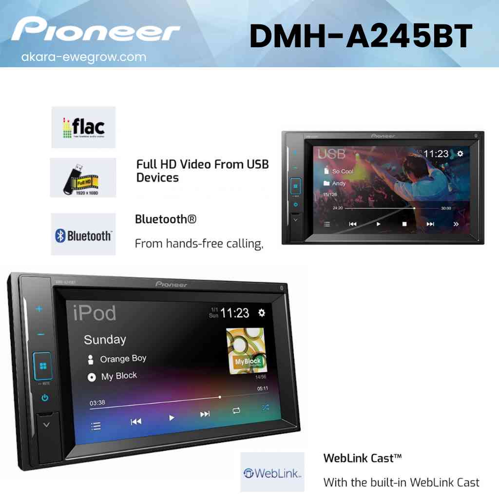 PIONEER DMH-A245BT เครื่องเสียงรถยนต์ จอ2DIN จอติดรถยนต์ ประกันศูนย์ไทย 1 ปี บลูทูธ หน้าจอขนาด 6.2นิ้ว ไม่ใช้แผ่น