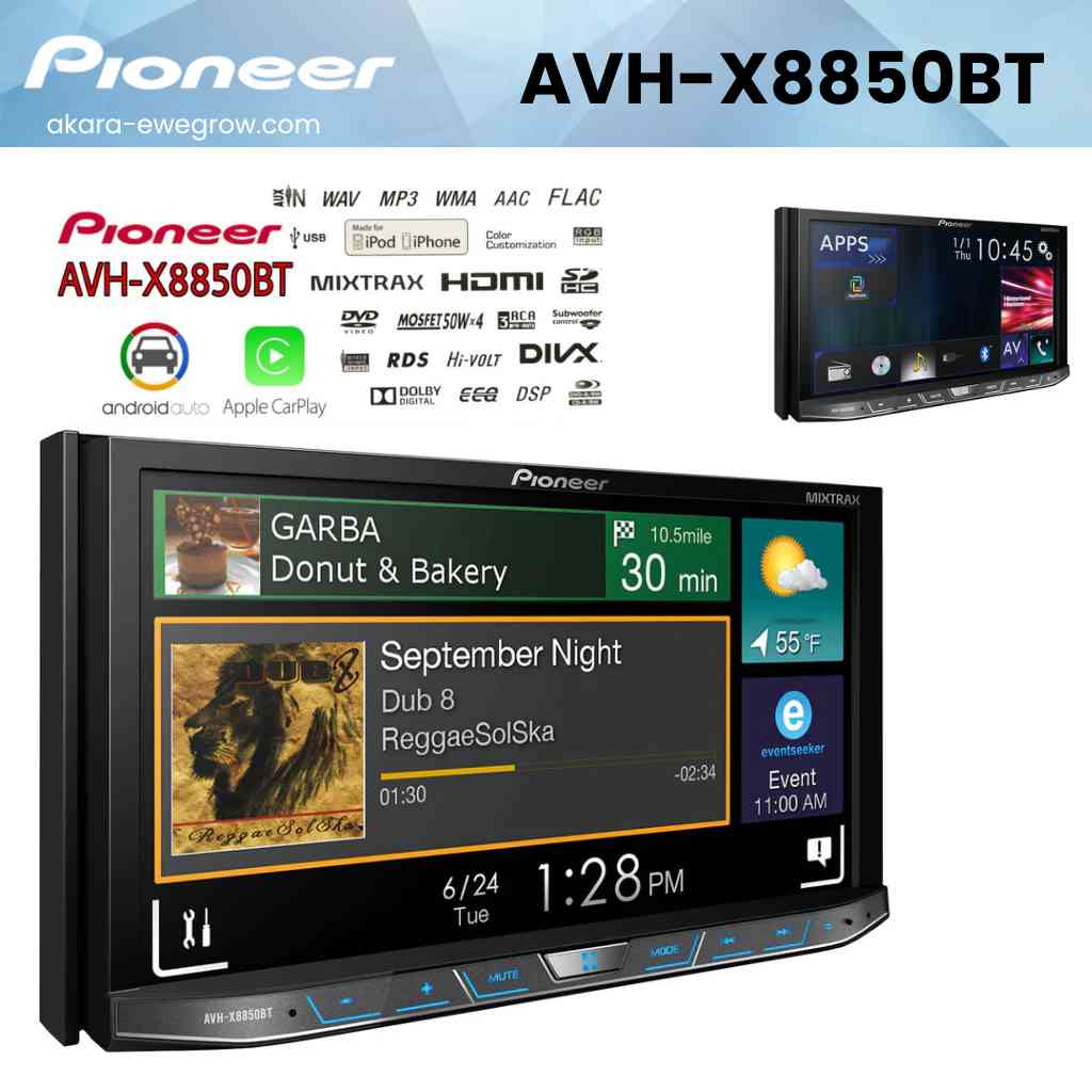 PIONEER AVH-X8850BT Apple CarPlay / Android Auto เครื่องเล่นขนาด 2 ดิน หน้าจอ 7 ใส่แผ่น DVD